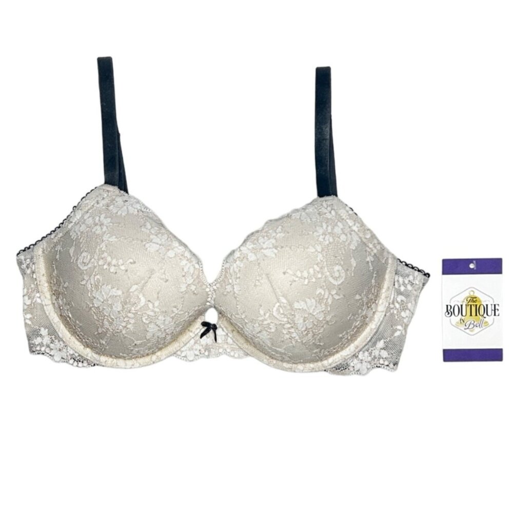 Victoria's Secret 34D Dream Angels Push Up Bra White Lace Black Trim Underwire